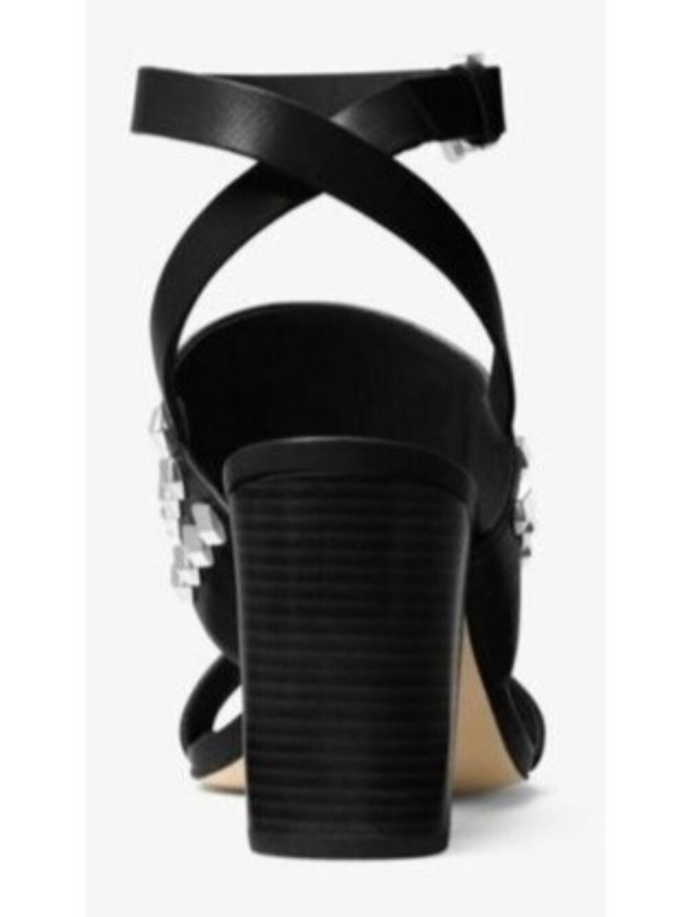 MICHAEL KORS Valencia Black Studded Leather Ankle Strap Chunky Heel Sandals 9.5 - Picture 3 of 7